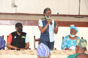 GM, LASRRA, Engr. Ibilola Kasunmu (Standing) sensitizing the residents of Badagry division on the New LAG ID card during the Stakeholders Meeting.